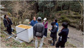 発泡スチロール傾斜土槽の現地説明の様子